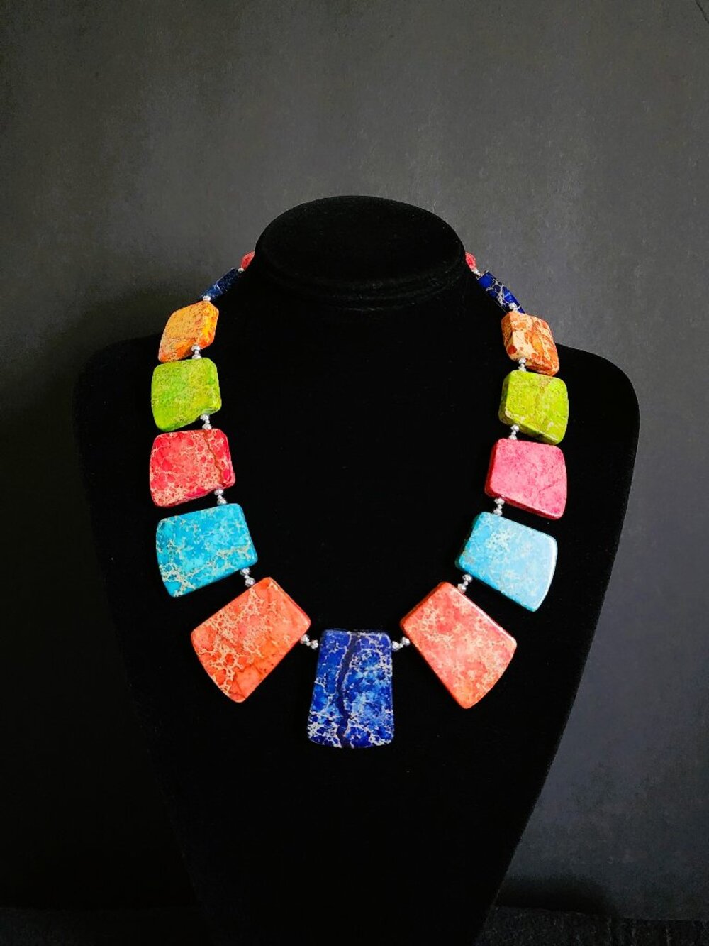 Vintage Lucas Lameth 925 Sterling Silver Sea Sediment Jasper Necklace 20"